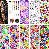 WILLBOND 1200 Pieces Hair Beads Pony Beads for Braids Acrylic Rainbow Large Hole Letter Kit with 1000 Elastic Rubber Bands and 5 Pieces Quick Beader for Hair Braids Jewelry Making