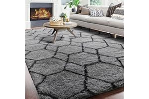 ONASAR 8x10 Area Rugs for Living Room, Fluffy Grey and Black Bedroom Rug, Washable Geometric Boho Large Soft Plush Shaggy Fuzzy Floor Carpet for Nursery Kids Classroom Playroom Dorm Home Decor