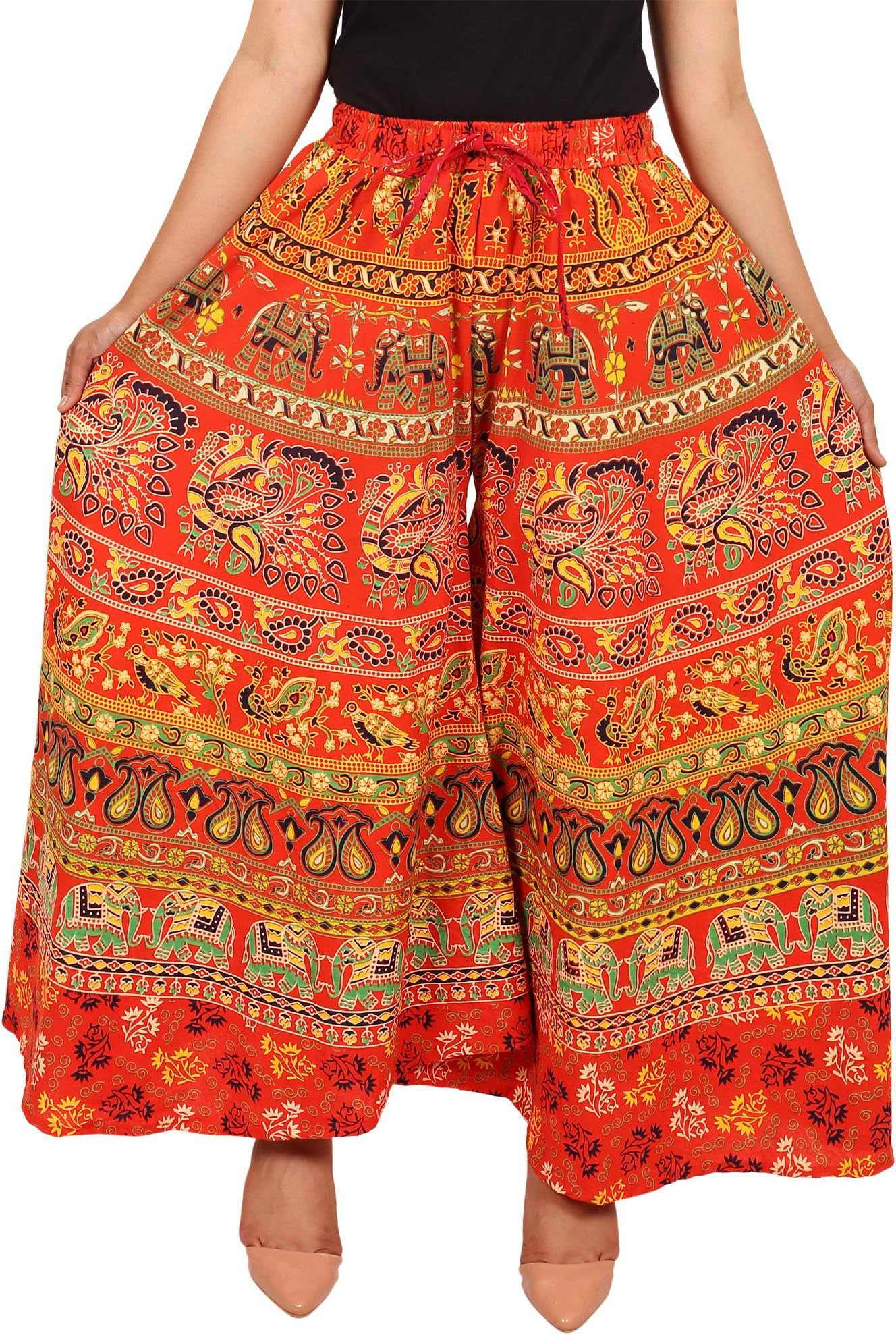 Jaipuri Fashionista Cotton Women's Regular Fit Jaipuri Printed Divider Palazzo Pant (Free Size)