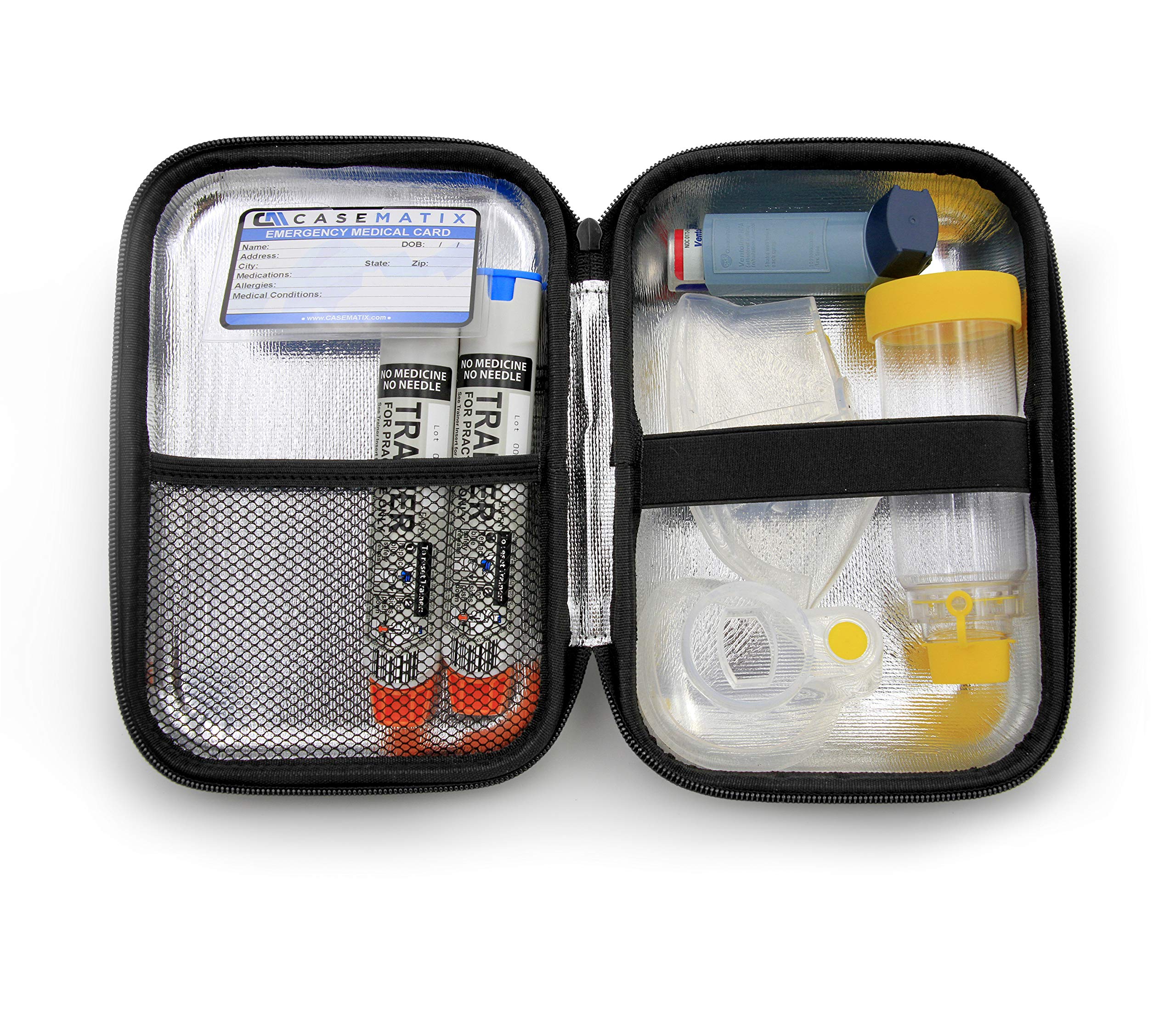 CASEMATIX Asthma Inhaler Case For Travel Fits Asthma Inhaler Spacer, Mask Inhaler Holder and Additional Accessories Used With Spacer For Inhaler, Includes Asthma Case and I Have Asthma Tag