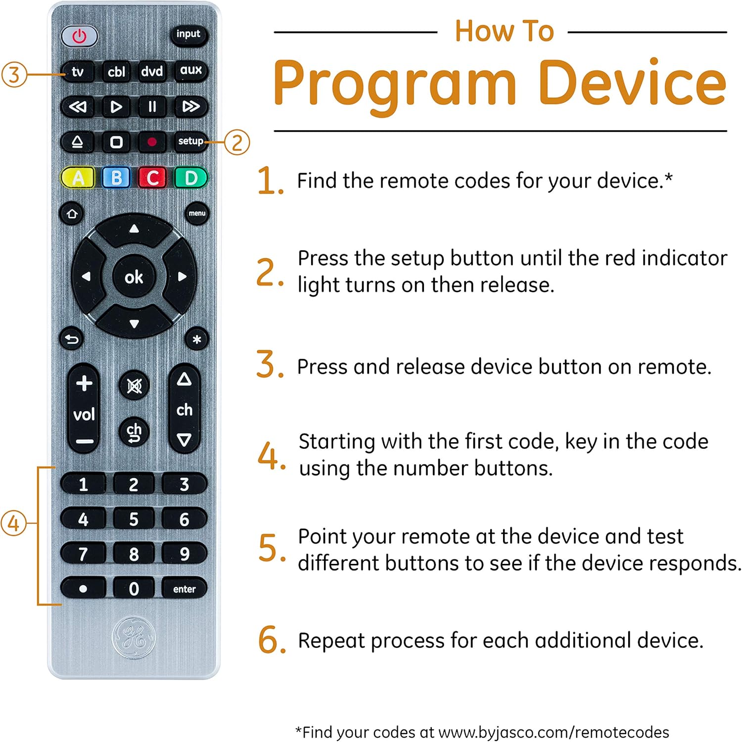 GE Universal Remote Control for Samsung, Vizio, LG, Sony, Sharp, Roku, Apple TV, RCA, Panasonic, Smart TVs, Streaming Players, Blu-ray, DVD, 4-Device, Silver, 33709: Electronics