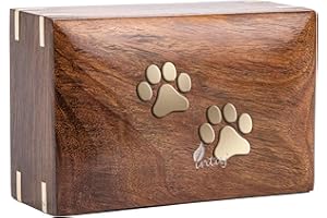 INTAJ Rosewood Pet Urn Peaceful Pet Memorial Keepsake Urn, Photo Box Cremation Urn for Dogs,Cats, Keepsake Urns for Ashes, Wooden Box Urn (Two Paws, S - 6x4x2.75)