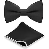 Bow Tie House Classic Pre-Tied Bow Tie Set Formal Pocket Square Solid Hanky Tuxedo with Handkerchief set