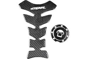 REVSOSTAR Real Carbon Look, Fuel Gas Tank Cap, Protector Pad, Tank Pad Decal Stickers, Tank Protector with Keychain for CBR600RR 2003-2015 CBR1000RR 2004-2015, 3PCS Per Set (SILVER)