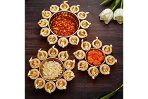 TIED RIBBONS Diya Shape Urli Bowl Set for Decoration | Iron, 10,11,13 Inch | Set of 3 | Flower Decorative Bowl for Wedding, Pooja - Diwali Decorations for Home | Ganesh Chaturthi Decoration
