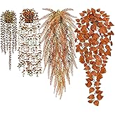 Der Rose 4Pcs Fake Fall Plants Hanging Orange Artificial Eucalyptus Plants, Boston Fern, Fake Potho, String of Pearls for Halloween Bathroom Table Centerpiece Wall Mantle Decor Indoor and Outdoor