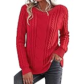 Jouica Women's Fall Fashion 2025 Cable Knit Crewneck Sweater Long Sleeve Cozy Winter Pullover Sweater