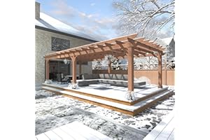 BlueWish 12’x20’ Outdoor Pergola with 5.5” Thick Wind Support Structure, Cedar Wood Patio Pergolas, Pergola Kits Backyard Gazebo with Stakes for Deck Grill Party Garden