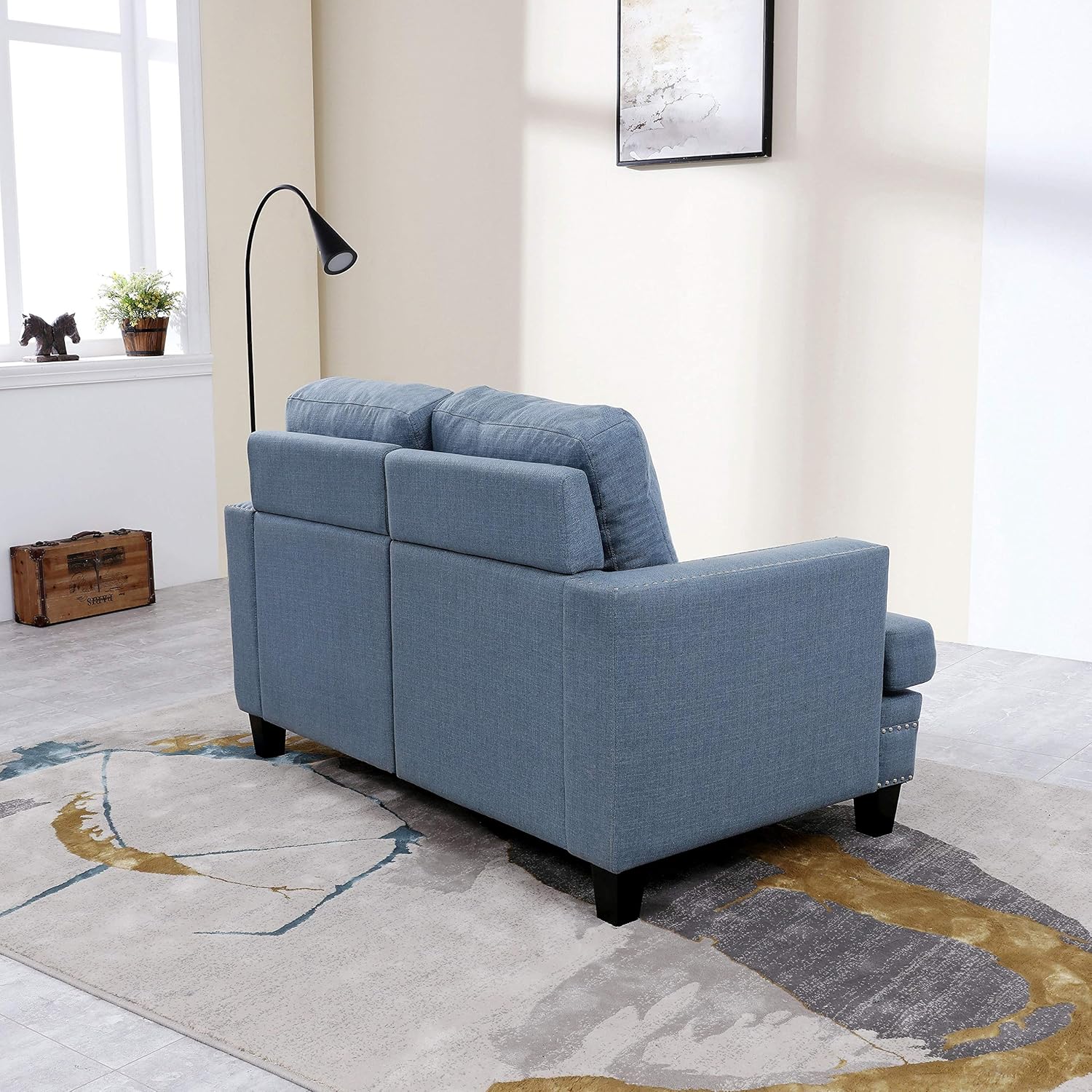 LOKATSE HOME Classic Upholstered 52 Inch Wide Loveseat Sofa Living Room Furniture Couch with Sturdy Wood Frame Construction, 2-Seat, Blue: Furniture & Decor