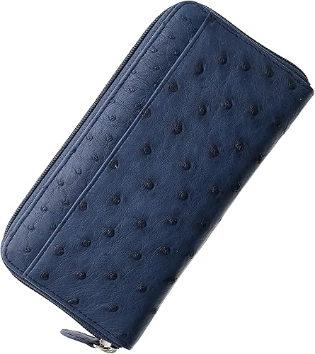 Amazon 三京商会 オーストリッチ フルポイント レザー レディース 長財布 ラウンドファスナー アイリスブルー 三京商会 財布