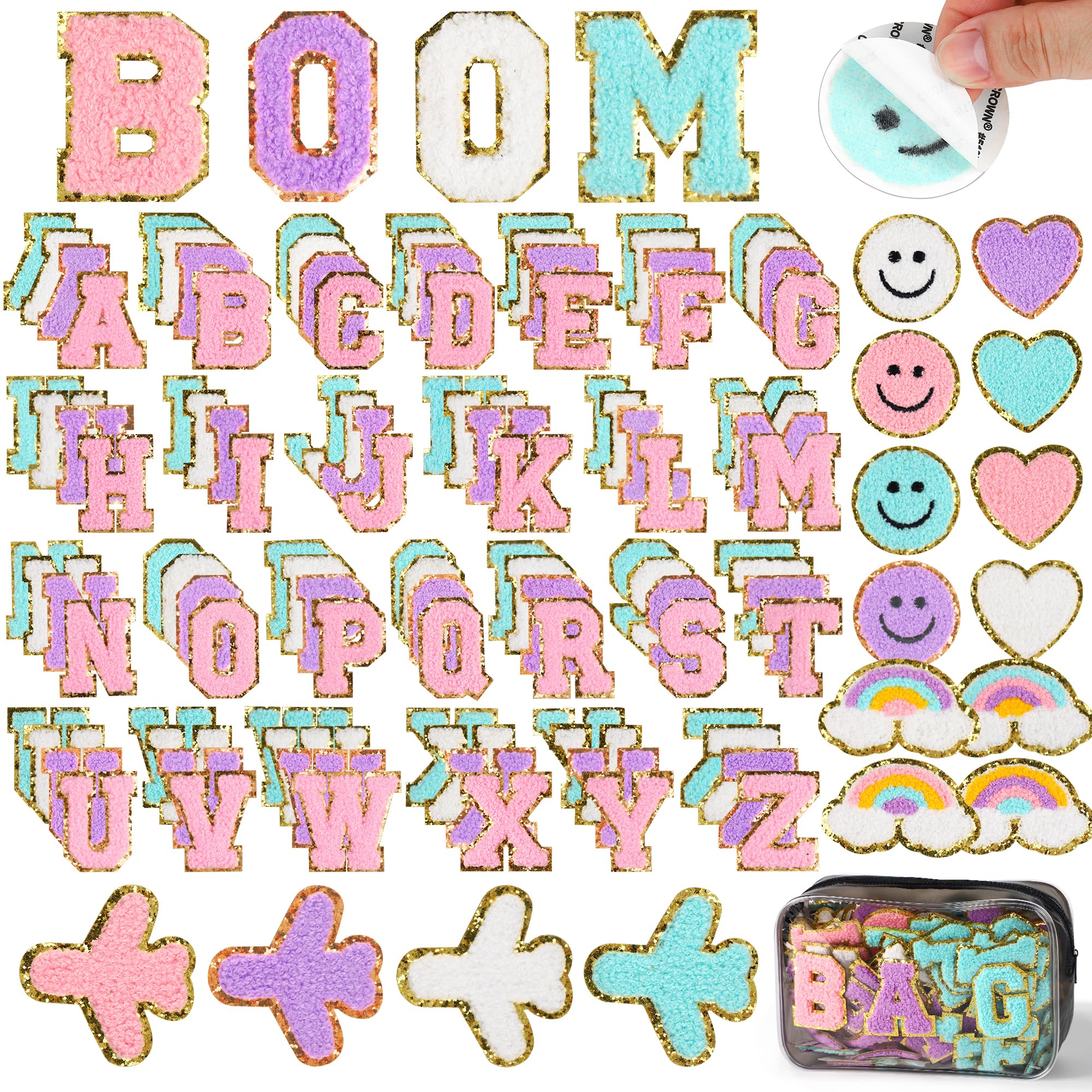 Photo 1 of 120 Pcs Self-Adhesive Chenille Letter Patches for Backpacks,Xmoiqer Chenille Patches Iron on Letters for Clothing,Self Adhesive Letters Stick on Patches for Hats Varsity Make-Up Bags DIY Gift Decor