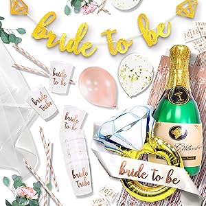 PIPERLUX Bachelorette Party Decorations Kit || Bridal Shower Decor || All in One Supplies || Rose Gold Curtains, Bride to Be Sash & Banner, Wedding Veil, Balloons, Flash Tattoos, Party Cups Straws