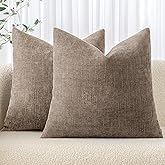 MIULEE 24x24 Inch Euro Chenille Throw Pillow Covers Set of 2 Soft Accent Taupe Grey Neutral Farmhouse Textured Cushion Covers for Bed Sofa Couch Bedroom Living Room