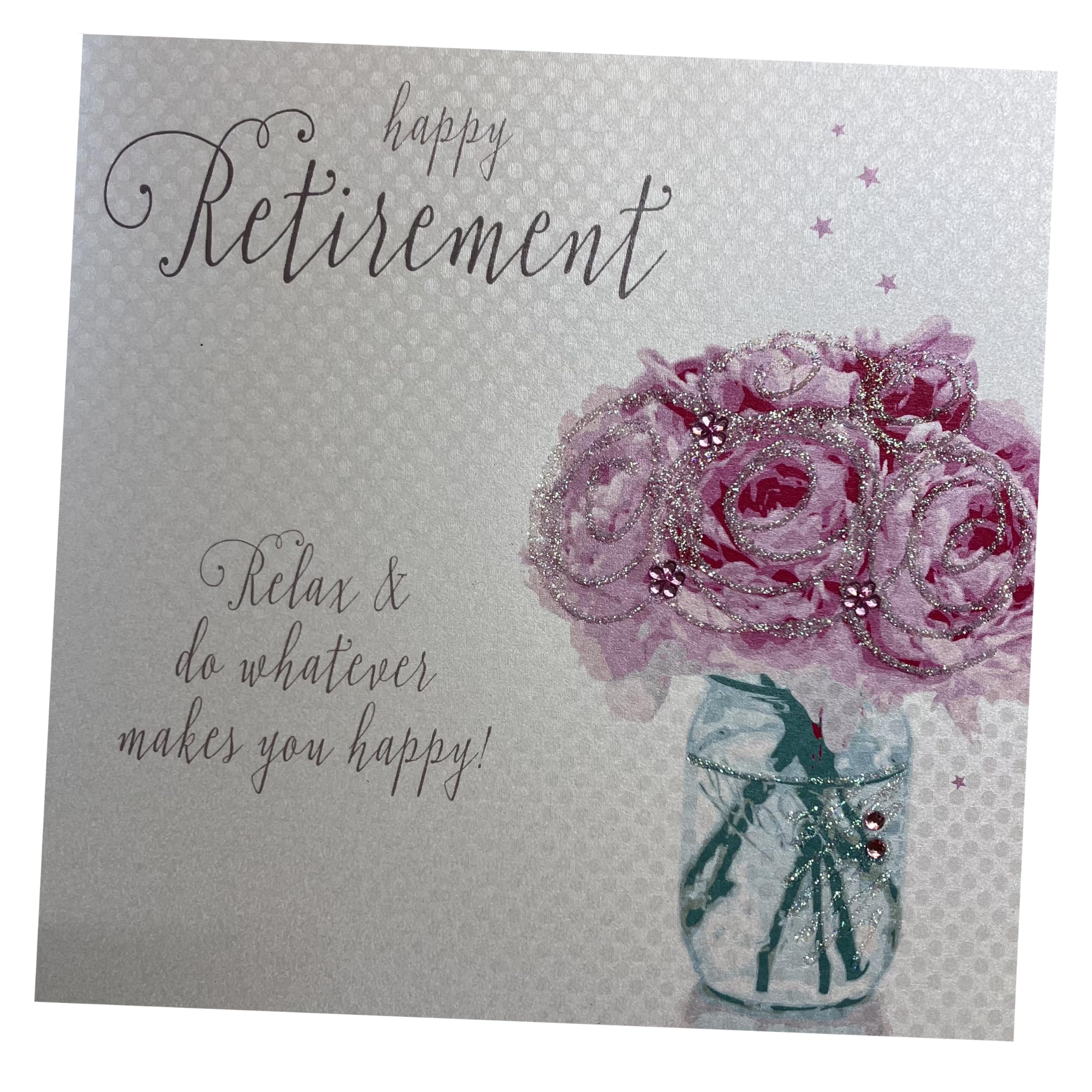 WHITE COTTON CARDS Happy Retirement Handmade Card - Decorated Flowers Peonies B175,16cm x 16cm