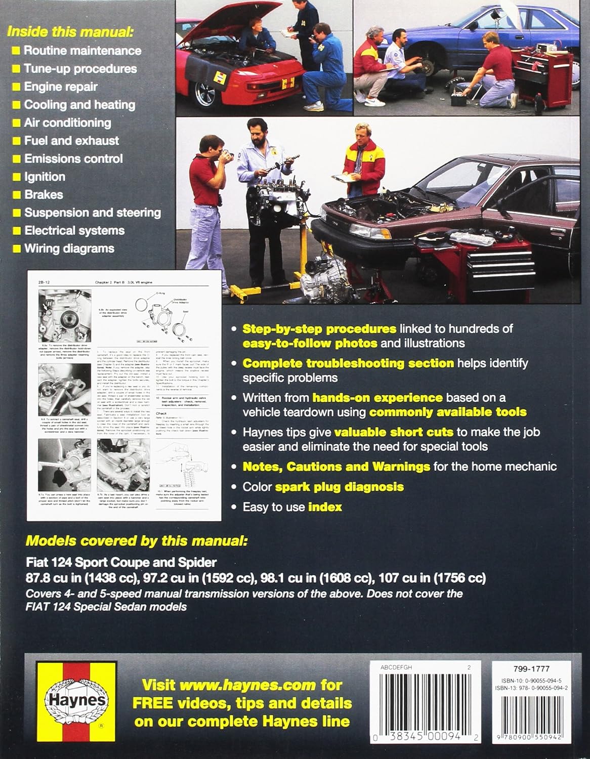 Amazon.com: Haynes Repair Manuals 34010 Fiat 124 Sport/Spider 68-78: Haynes:  Automotive