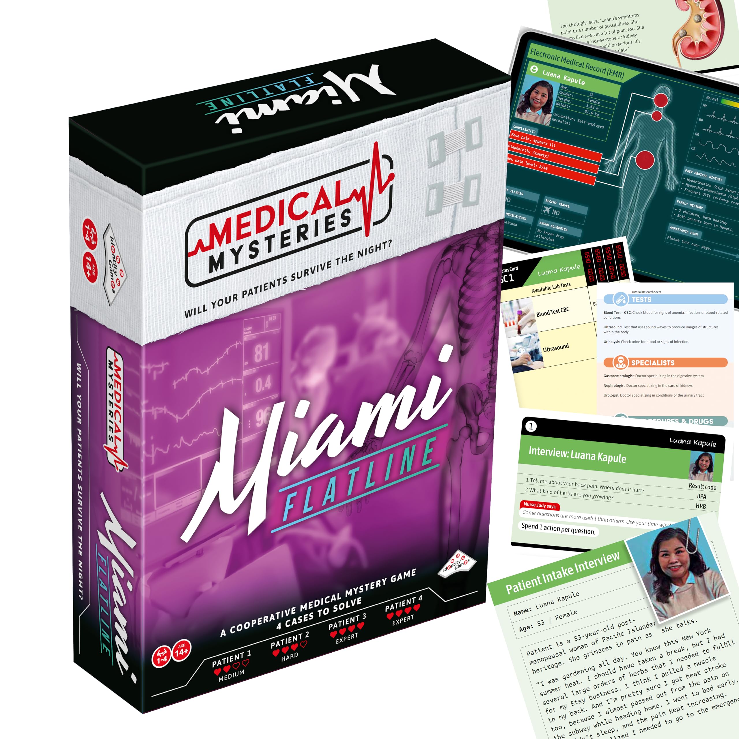 TOMY Medical Mysteries: Miami Flatline – A Cooperative Board Game for Ages 14+ with 4 Cases to Diagnose and Save Your Patients! Perfect for Family, Friends, and Memorable Date Nights!