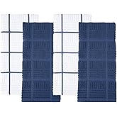 Sticky Toffee Cotton Kitchen Towels Set of 4, Dark Blue and White, 28 x 16 in, Absorbent Reusable Tea and Hand Towels, Kitchen Cleaning Cloths