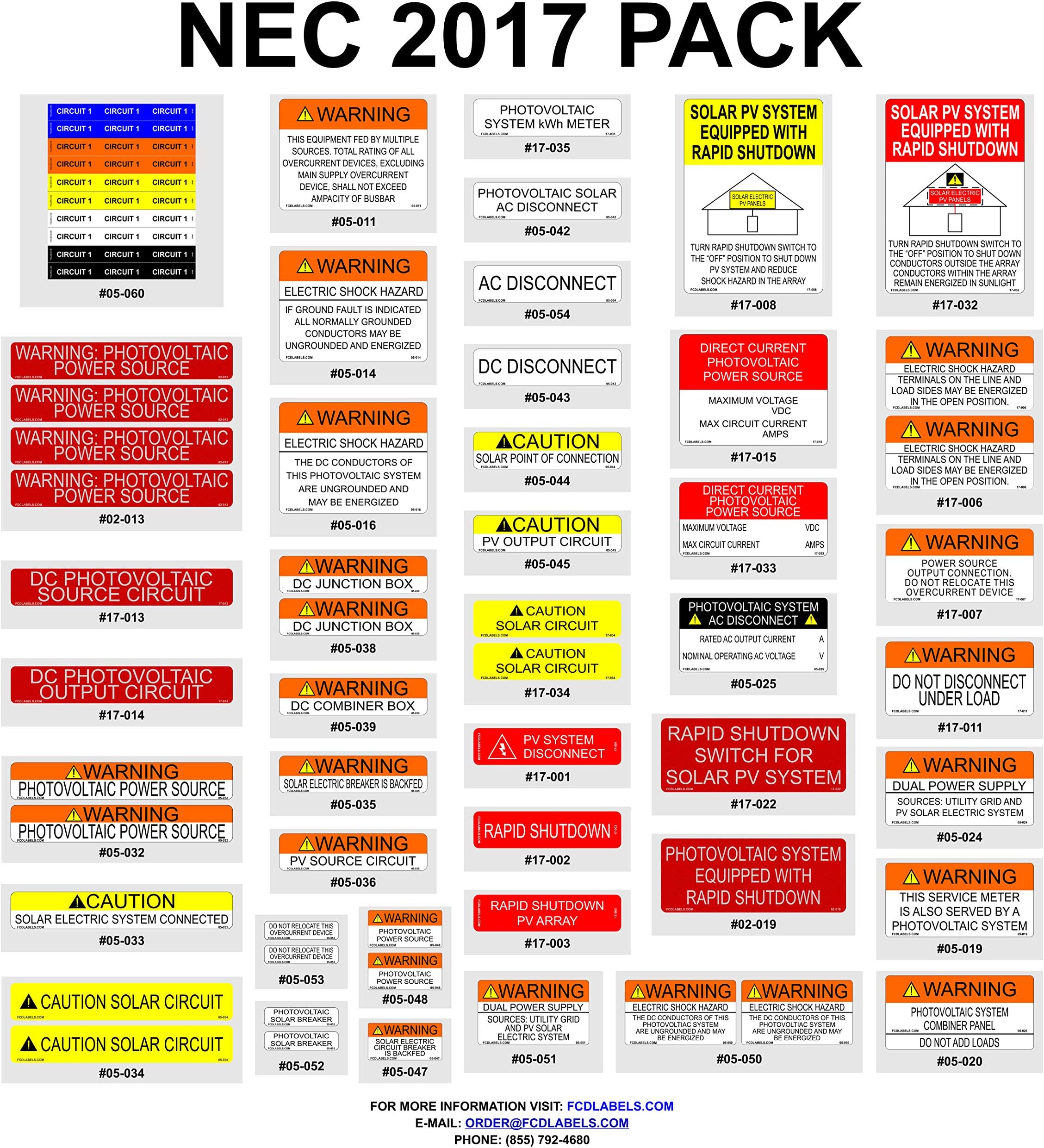 17-024 Solar NEC 2017 Vinyl Label Pack (Pack of 55)