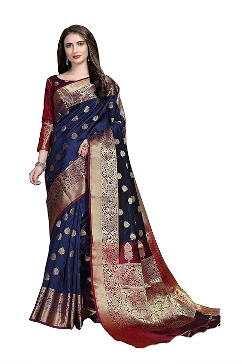 Women's Kanjivaram Art Silk Blend Jacquard Saree with Blouse Piece