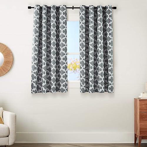 Amazon Basics Room-Darkening Blackout Curtain Set with Grommets - 52" x 63", Dark Grey Lattice