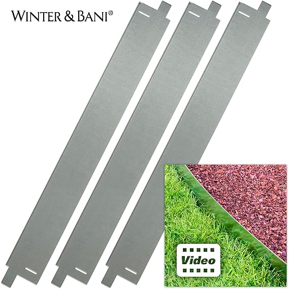 Winter & Bani Rasenkanten | 3 Stück | Metall | Gesamtlänge zusammengesteckt 3 Meter | Stabil Aber biegsam | mit Video-Anleitu