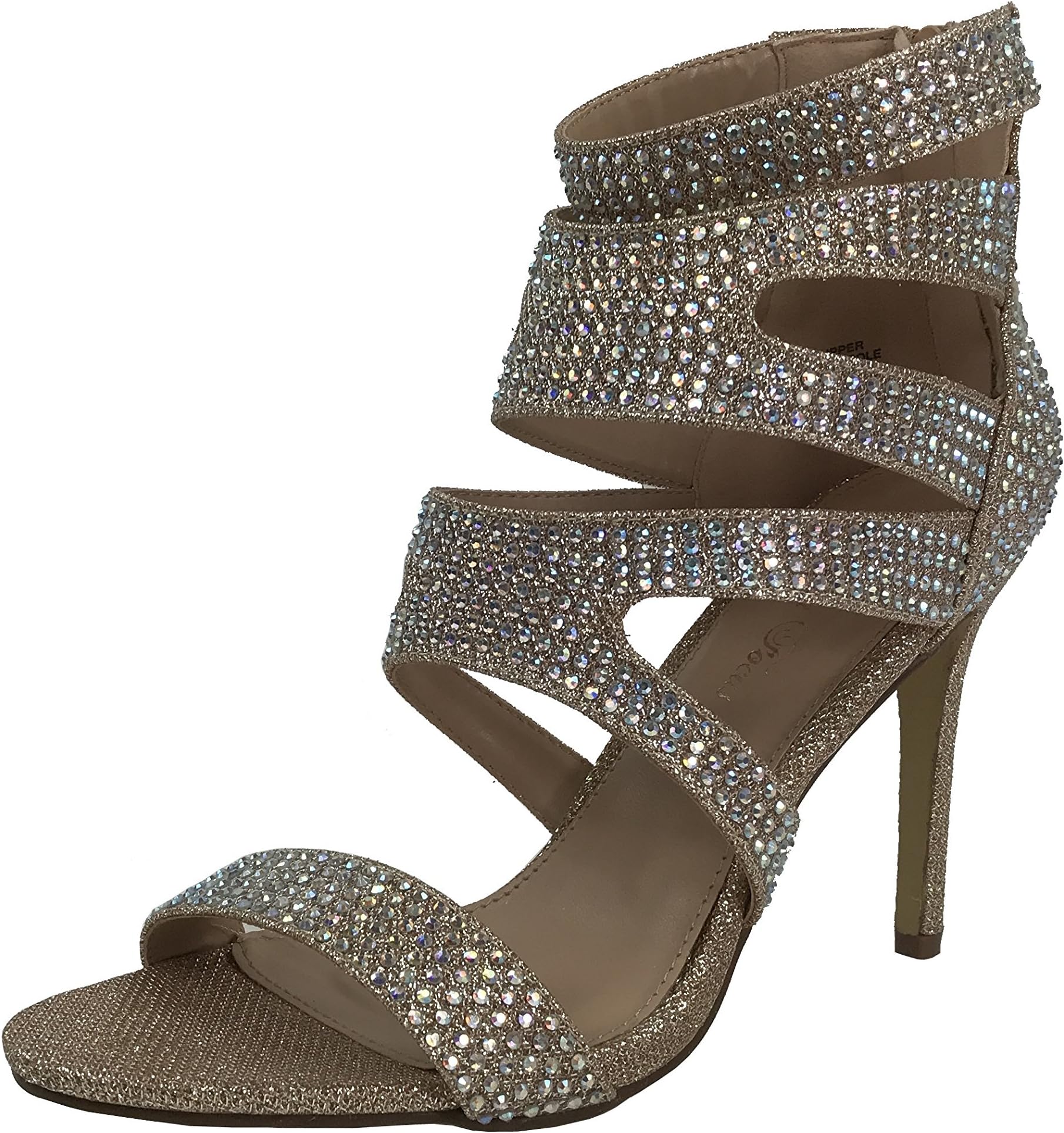 Trend Fashions Women's High Heel Sandal Ankle Wrap Enclosed Heel with Crystal Rhinestones