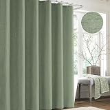 Linen Look Shower Curtain 182x198cm with Metal Hooks Green view 5