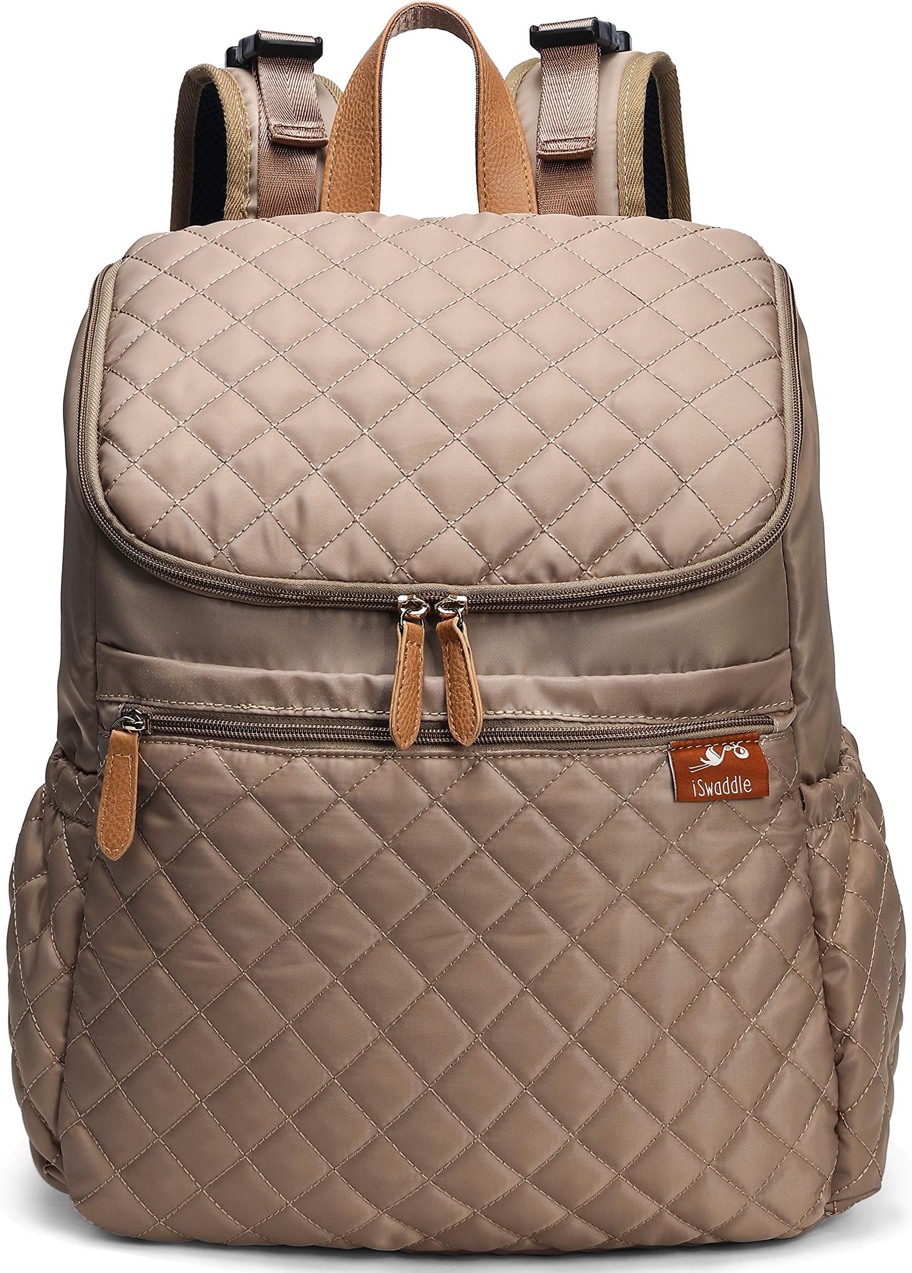 Water Resistant Quilted Design Baby Changing, Nappy, Diaper, Backpack Bag with Integrated Stroller Clips - for Mum OR Dad. Includes Matching Changing Mat (Cream)