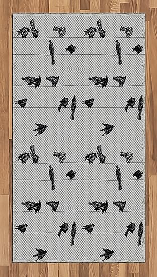 Lunarable Oiseaux Sur Un Fil Zone Tapis Crayon Dessin Style