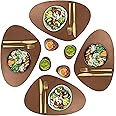 CaSail Faux Leather Placemats and Coasters - Set of 4 Round Modern Brown Table Mats for Dining - Heat Resistant, Waterproof & Non Slip Place mat for Indoor & Outdoor - Wipeable for Easy Care (Brown)
