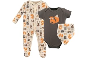 Hudson Baby Unisex Cotton Sleep and Play, Bodysuit and Bandana Bib Set