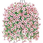 HyeFlora Artificial Hanging Flowers Basket for Outdoor, Fake Flowers Faux Plants Look Real for Yard Gardens Porch Patio Home (Pink)