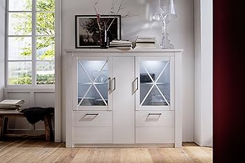 Trendteam Smart Living Wohnzimmer Highboard Schrank Georgia 171 X 142 X 38 Cm In Pinie Weiss Struktur Dekor Im Landhausstil Amazon De Kuche Haushalt