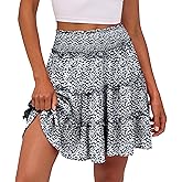 Caracilia Womens Summer Flowy Mini Skorts Skirts High Waist Ruffle Tiered Casual Cute Boho Beach Short Skirts Built-in Shorts