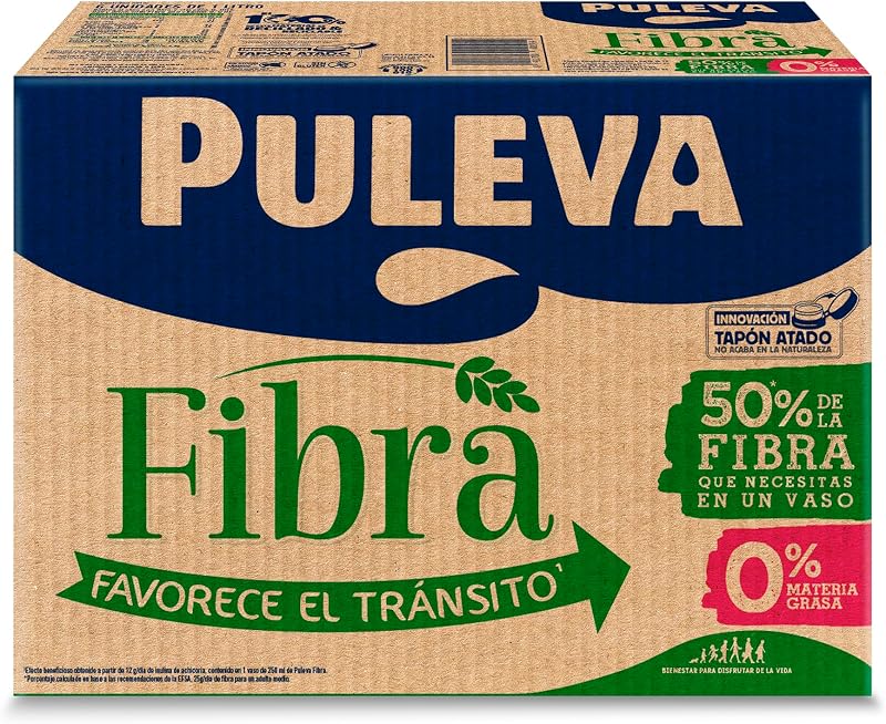 - Leche Puleva con Fibra de Achicoria y Avena, Bebida Láctea, Favorece el Tránsito Intestinal y Digestión, Calcio y Vitaminas, 50% Fibra Diaria por Vaso, Pack 6 x 1 Litro