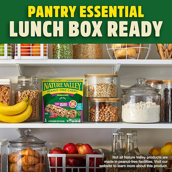NATURE VALLEY PEANUT-FREE CHEWY GRANOLA BARS, MIXED BERRY, MADE IN A PEANUT FREE FACILITY, 5 BARS, 4.6 OZ