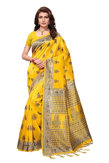 Reeva Trendz maheshwari silk with blouse piece Saree (RTSARS181406_ Yellow_ Free Size)