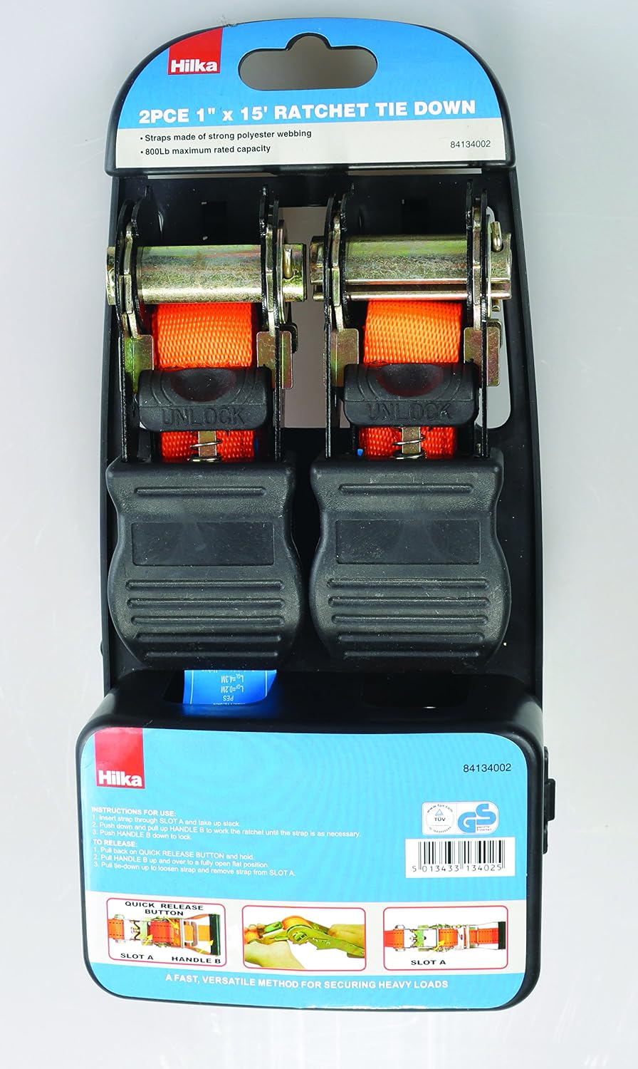 2PC Ratchet TIE Downs, Orange, Black, Gold, 1.2m x 12cm to 4.5m x 12cm