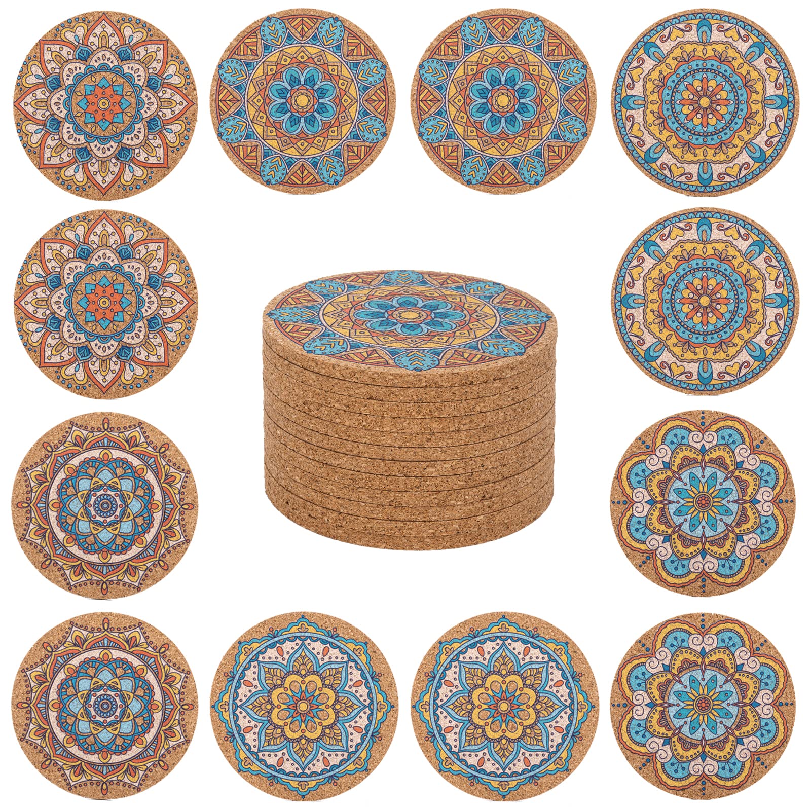 STARUBY 12 Pcs Cork Coasters, Coasters for Drinks, for Coffee Table, for Drinks Absorbent Kitchen Dining Room Decoration 10cm Round