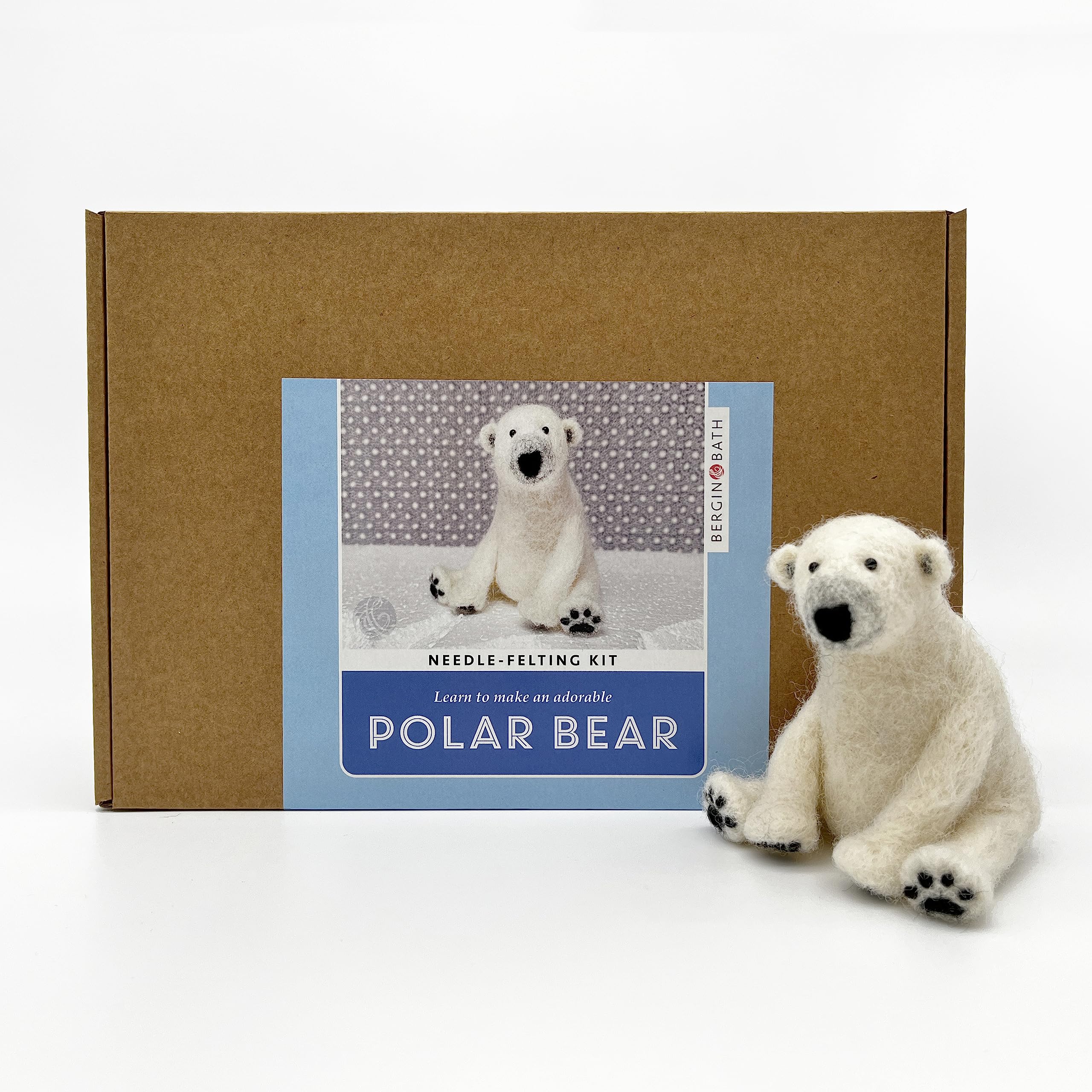 Bergin & Bath Needle Felting Kit, Polar Bear. Eco Friendly Craft kit for Adults and Teens. Learn How to Felt Wool. DIY Felting Supplies and Instructions for Beginners. (No Felting Mat)