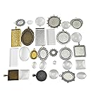 Julie Wang 15 Sets Mixed Setting Tray Pendant with Glass Cabochons Bronze Silver for Jewelry Making