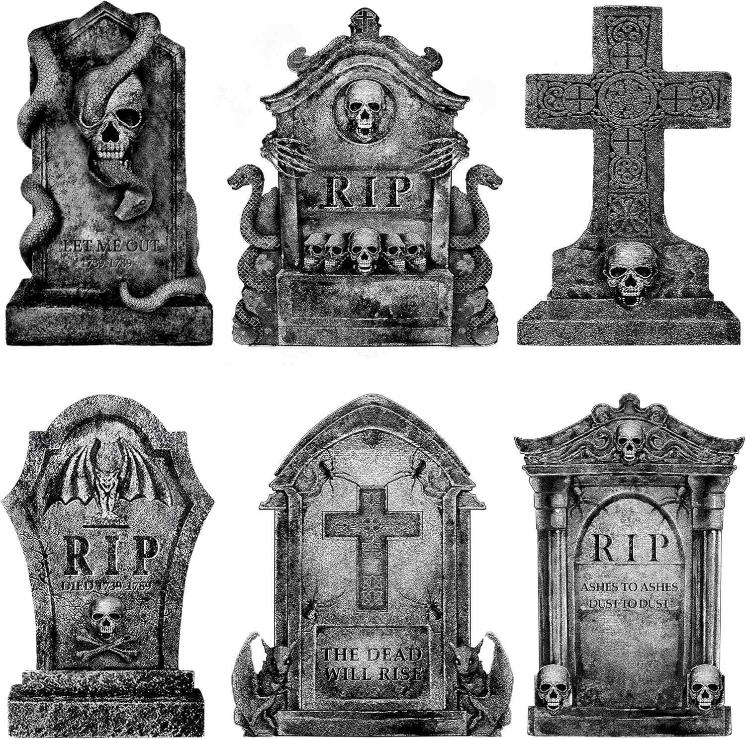 Yard Signs - LimBridge Halloween Graveyard Decorations Outdoor, 6ct Large Tombstones Halloween Decor Yard Signs with Stakes, 16