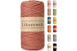 Likeecords 4mm Single Strand Macrame Cord 80m Colored Macrame Rope, Cotton Rope Macrame Yarn, Colorful Cotton Craft Cord Wall Hangings, Plant Hangers, Crafts (Rusty)