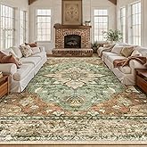 RELEANY Area Rugs 10'x14' Washable Non-Slip, Floral Vintage Distress Print Pattern Medallion Carpet for Living Room Bedroom Dining Room, Brick Red Rust Neutral Brown Burnt Orange Green