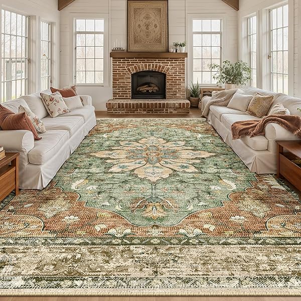 RELEANY AREA RUGS 9’X12′ WASHABLE NON-SLIP, FLORAL VINTAGE...