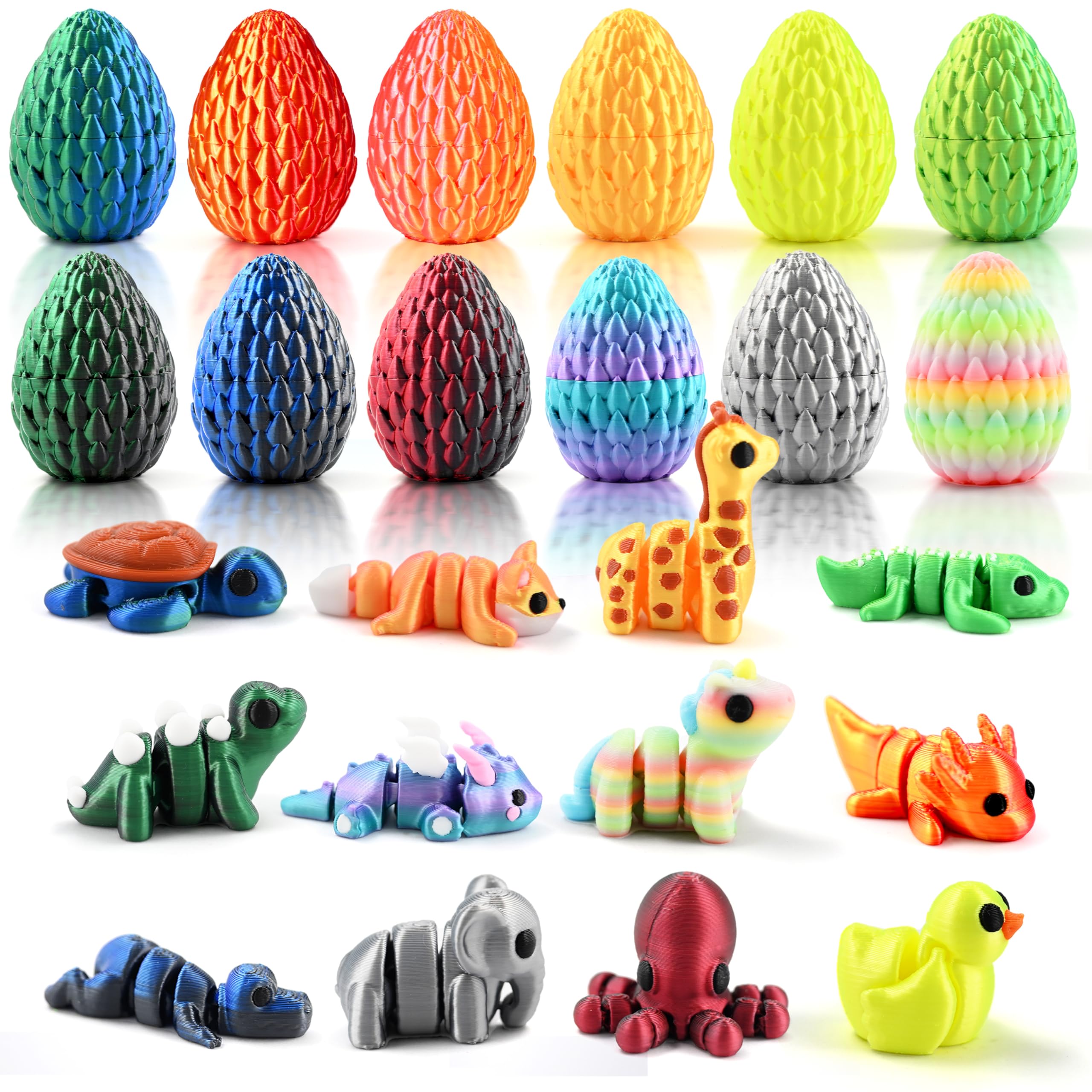 Cybermaker 12 Pcs Prefilled Easter Eggs with 3D Printed Animals, Magic Toy for Party Favors, Basket Stuffers for Boys & Girls, Easter Egg Hunt, Goodie Bag Fillers, Classroom Prize Supplies
