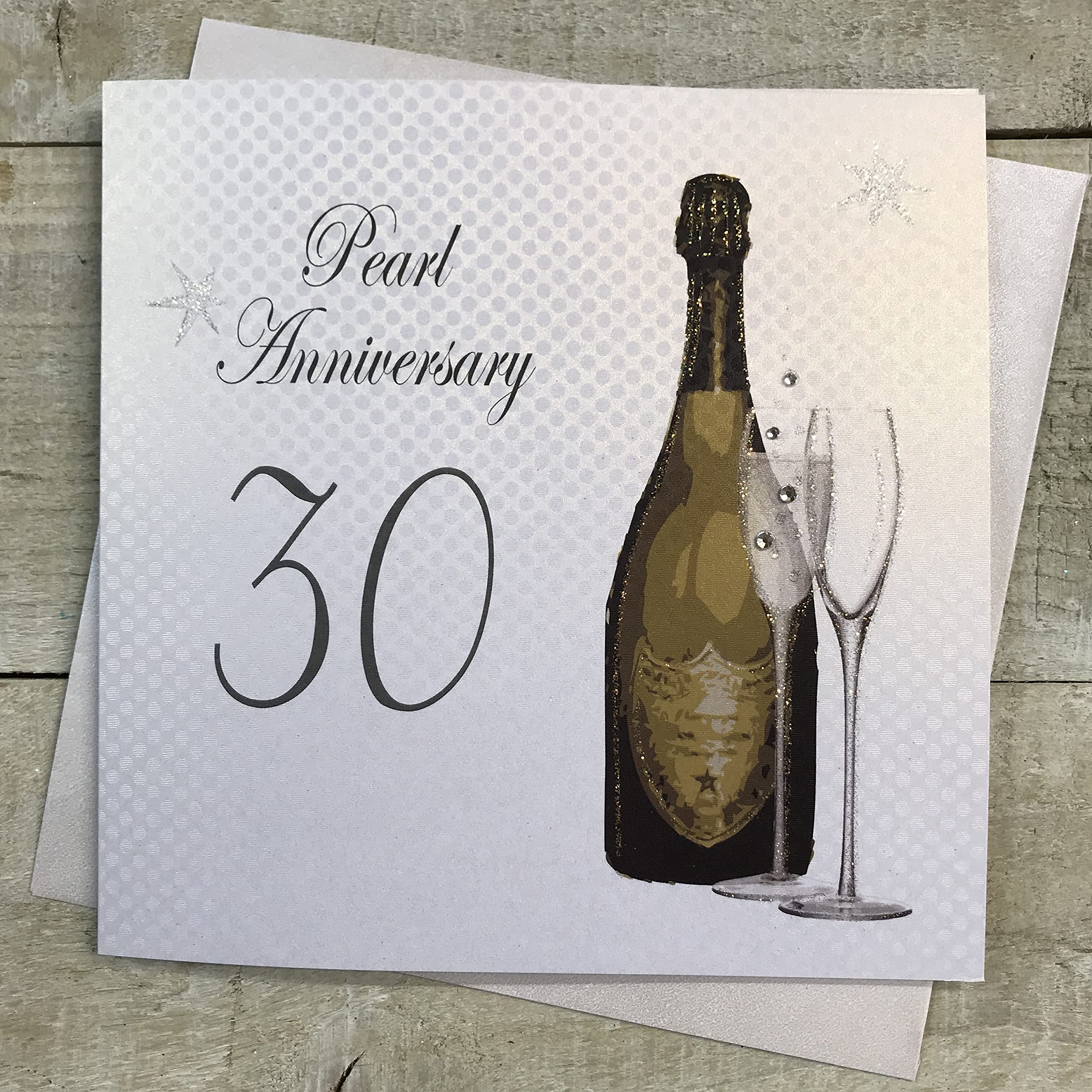 white cotton cards Pearl, Handmade 30th Wedding Anniversary Card (Green Bottle, Code A30)