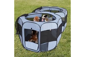EIGHTEENTEK 2-in-1 XLarge Pop Up Dog Playpen, Cat Puppy Pet Playpen, Indoor Outdoor Cats Enclosed, Cat Tent Crate Cage Kennel, Portable Playpen for Kitten and Small Animals(No Divider, Unified Space)