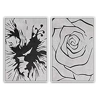 SIGNWIN 2 Piece Framed Canvas Wall Art Black and White Flowers Canvas Prints Home Artwork Decoration for Living Room,Bedroom - 16
