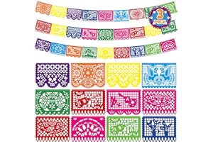 HEARTOME 54 FT Cinco De Mayo Decorations, 3 Pack Mexican Party Banner, Plastic Fiesta Banner Colorful Papel Picado Hanging Banner String Flags Mexican Theme Party Dia De Los Muertos Day of the Dead Decor